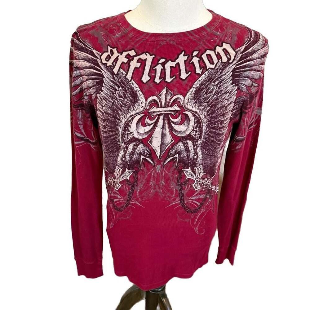Affliction Y2K Reversible Long Sleeve Wings Thermal Shirt Red